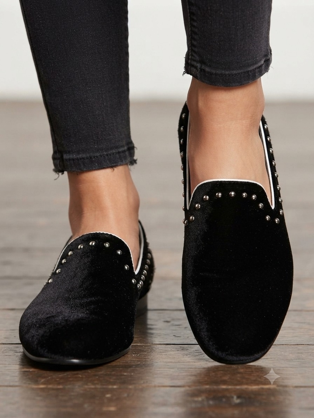Steve Madden Black Velvet Studded Loafers